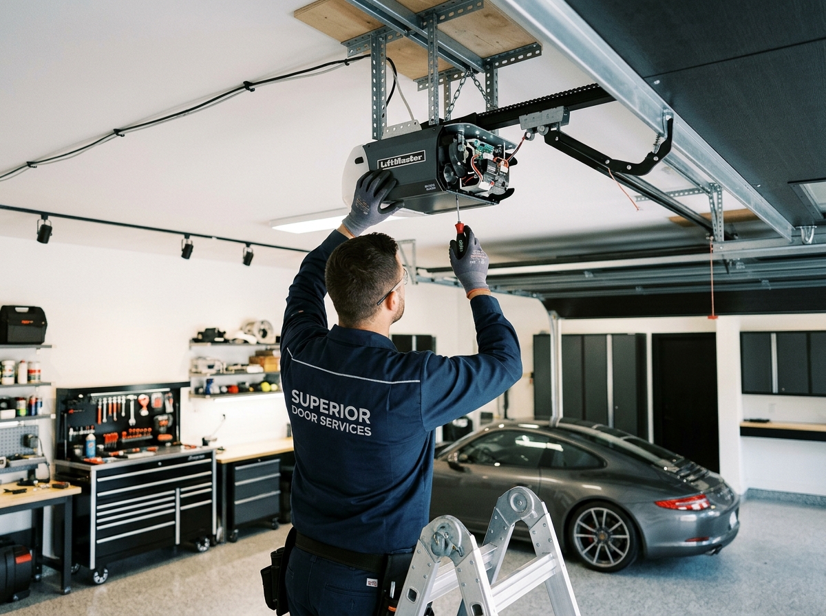 GlideGuard Garage Doors team technician inspecting opener